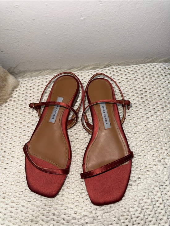 Emme Parsons Shoes - Emma Paterson Satin Strappy Sandals in Deep Red